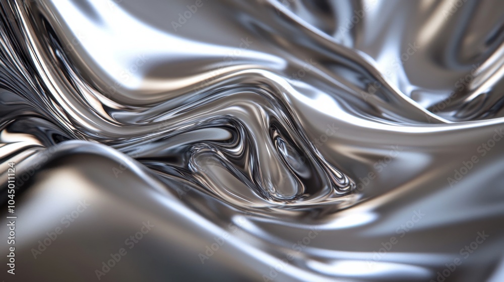Fluid metallic surfaces curving and twisting, reflecting light and creating a mesmerizing 3D effect Fluid metallic surfaces curving and twisting, reflecting light and creating a mesmerizing 3D effect