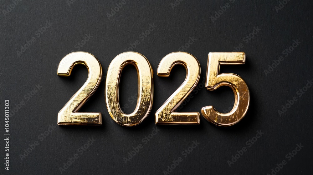 Golden Glitter 2025 for Happy New Year Celebration on Black Background Golden Glitter 2025 for Happy New Year Celebration on Black Background