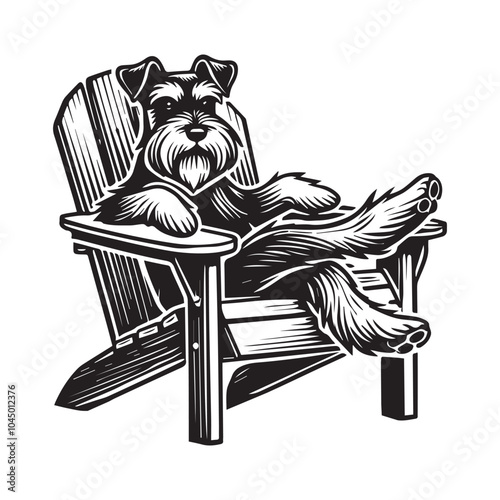 Schnauzer Dog sitting in a chair Vector illustration in black and white