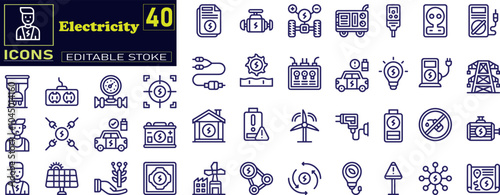 Set of line icons in linear style. Series - Electricity, electric power line .