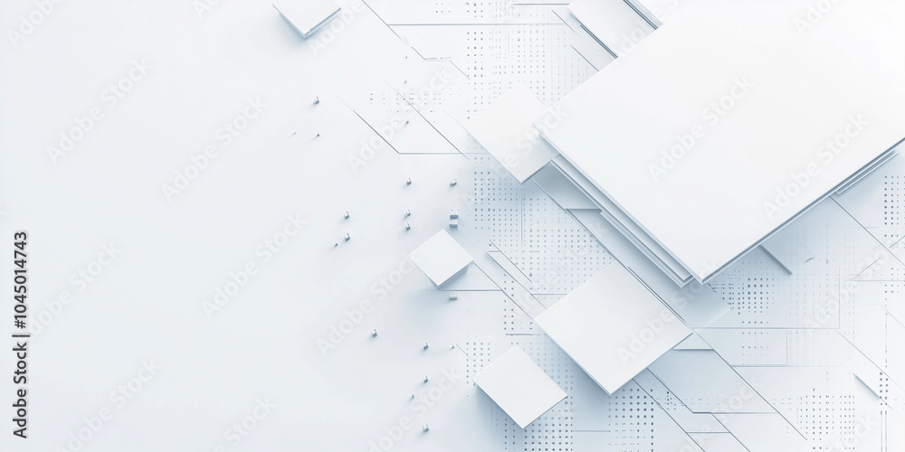 Obraz premium 3d image, design of an abstract and modern white background. template for presentation, power point, poster, web, backrog. tehcnological and geometrical background. laptop. architectural.