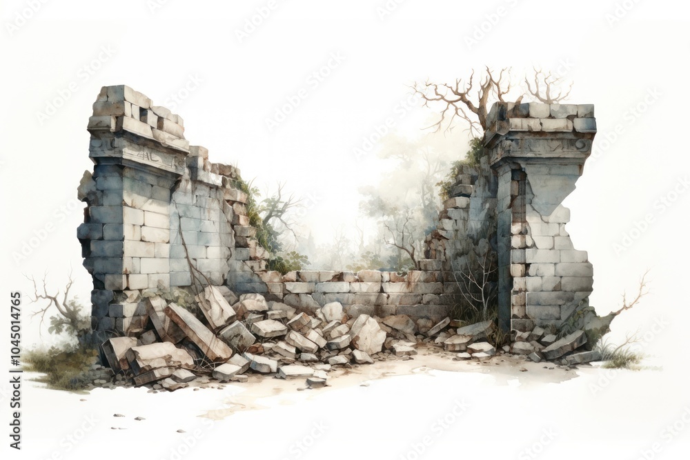 Fototapeta premium Architecture ruins wall white background. Image .