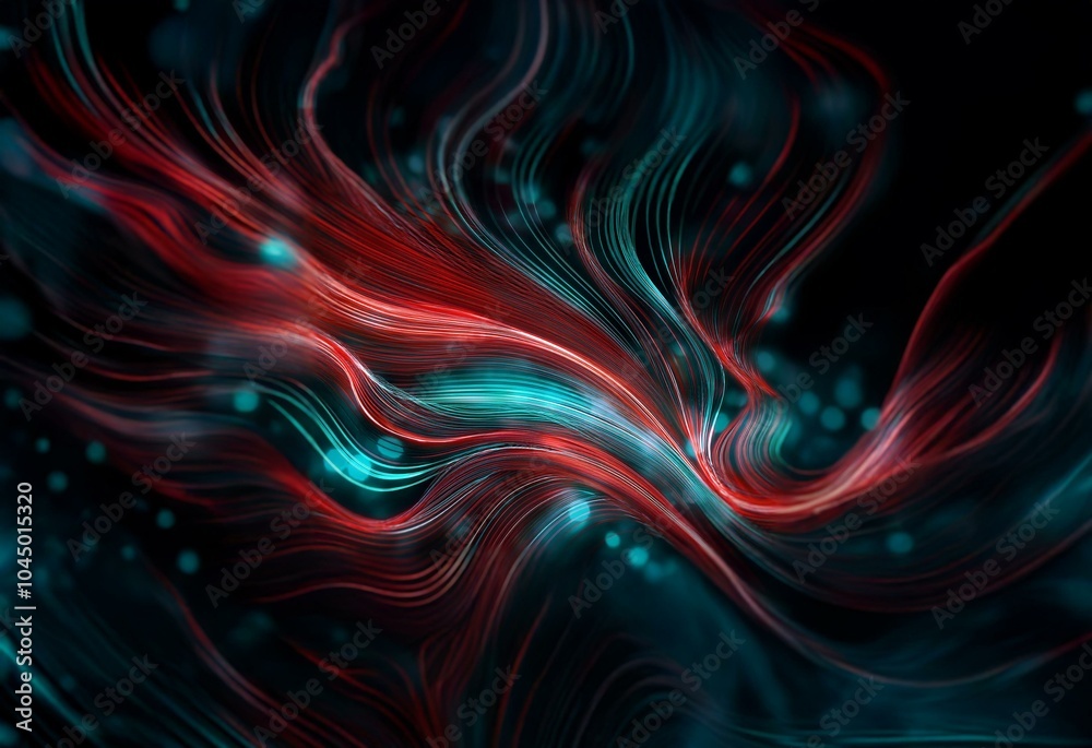 Abstract swirls of red and turquoise light on a black background. Abstract swirls of red and turquoise light on a black background.