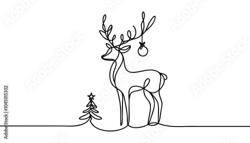 Continuous one line drawing of Christmas deer. Impala logo. Vector illustration