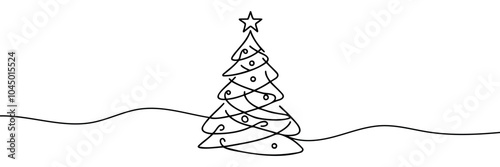 Christmas tree star one line continuous illustration.