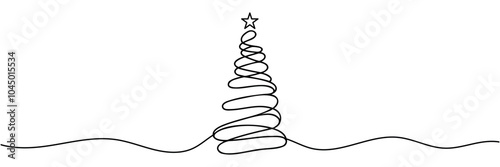 Christmas tree star one line continuous illustration.