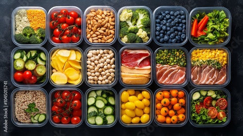 Wallpaper Mural Healthy meal prep containers with vegetables, nuts, and proteins organized in a grid layout Torontodigital.ca