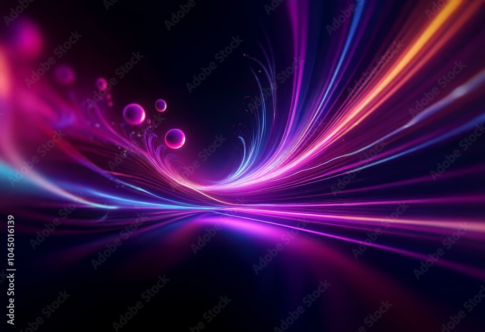 Abstract digital art with colorful streaks of light, glowing orbs, and a dark background. Abstract digital art with colorful streaks of light, glowing orbs, and a dark background.