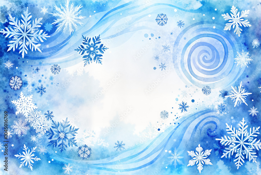 Blue winter wonderland with swirling snowflakes Blue winter wonderland with swirling snowflakes