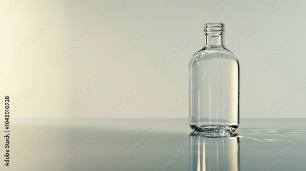 Empty Glass Bottle on a Reflective Surface Empty Glass Bottle on a Reflective Surface