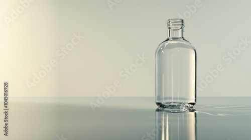 Empty Glass Bottle on a Reflective Surface