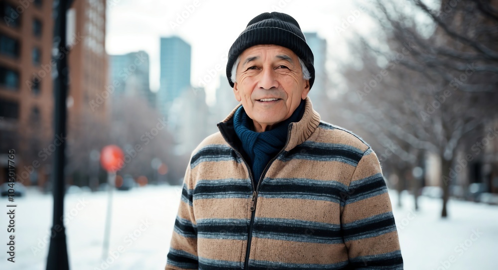 hispanic latino elderly man winter outdoor bright background wearing fashion portrait hispanic latino elderly man winter outdoor bright background wearing fashion portrait