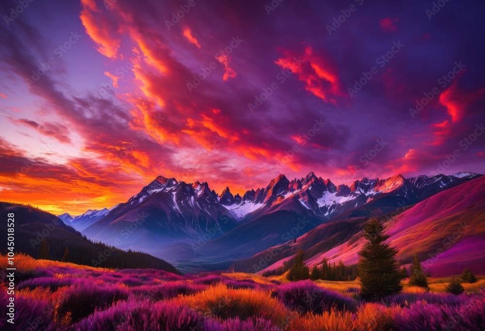 vibrant mountain sunrise illuminated colorful clouds over majestic peaks rolling hills early morning light, mountains, sky, colors, landscape, nature