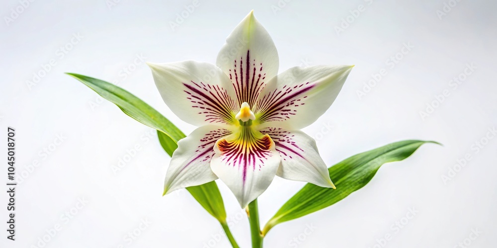 Fototapeta premium Close-up view of a white Peacock orchid (Acidanthera) against a white background
