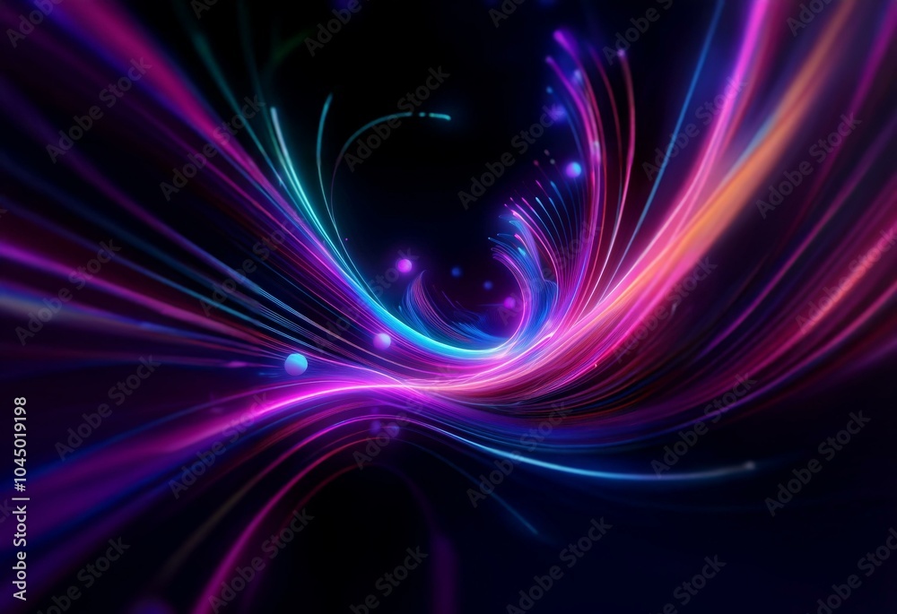 Abstract digital art with a dynamic, swirling composition of neon pink, blue, and teal lines against a black background. Abstract digital art with a dynamic, swirling composition of neon pink, blue, and teal lines against a black background.