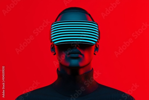 A person wearing blue VR glasses, symbolizing connection to the digital world and data privacy implications.