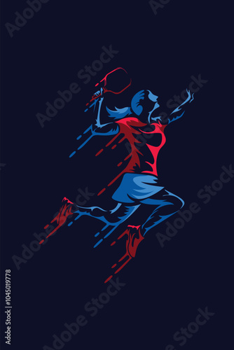 silhouette of female pickleball player jumping. It's great for posters, logos, t-shirts, etc.