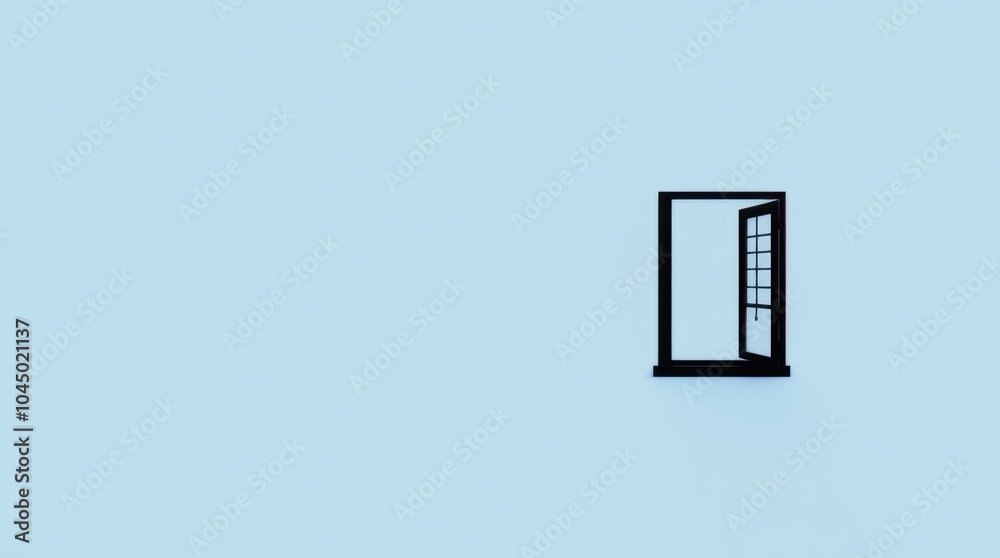 A simple silhouette of an open window, black against a pale blue background; the open panes suggest freedom and lightness. A simple silhouette of an open window, black against a pale blue background; the open panes suggest freedom and lightness.