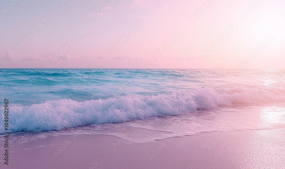 Ocean waves crashing on pink sandy beach. Ocean waves crashing on pink sandy beach.