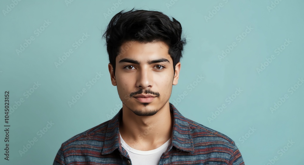 Fototapeta premium hispanic latino young man retro vintage bright background wearing fashion portrait