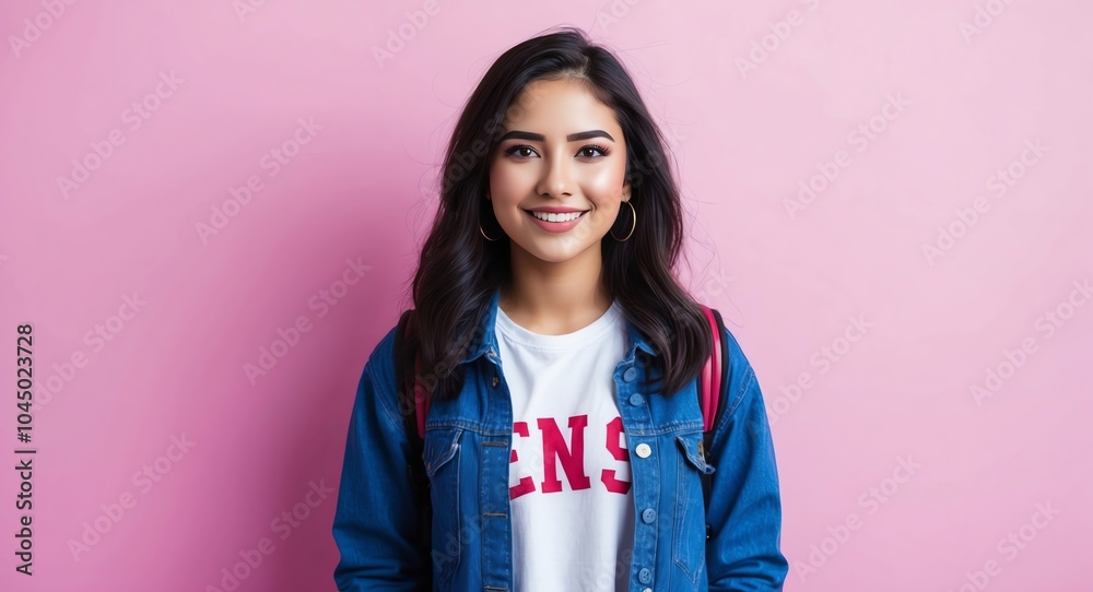 hispanic latino young woman nerd casual bright background wearing fashion portrait hispanic latino young woman nerd casual bright background wearing fashion portrait