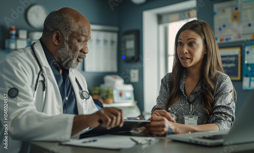 A doctor coordinating with a nurse on patient care plans