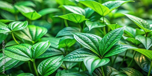 Close-up view of green leaves and stems of Tiliacora triandra Colebr Diels Menispermaceae photo