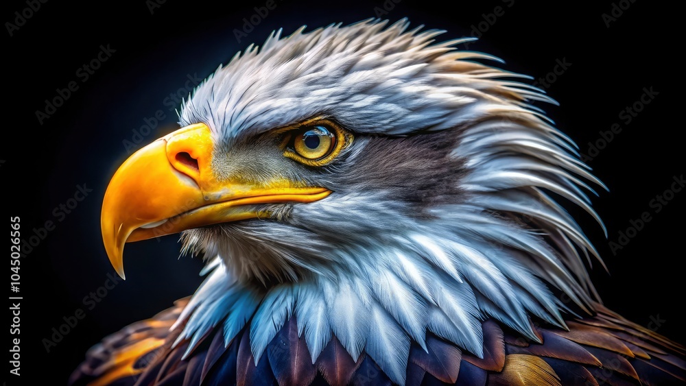 Obraz premium Majestic Eagle Portrait in Macro Photography on Black Background - Stunning Wildlife Image
