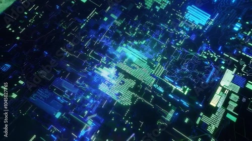 Wallpaper Mural Digital abstract art representing a futuristic data network with vibrant green and blue colors in a dynamic composition Torontodigital.ca