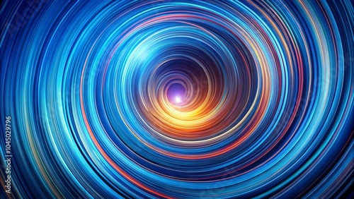 Vibrant Blue Circular Geometric Background with Colorful Lines and Abstract Vortex Trail for Modern Design, Cover Art, and Creative Projects