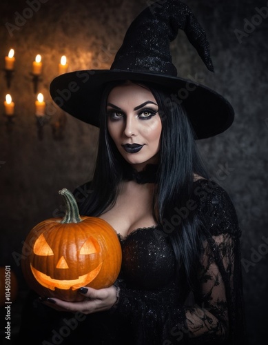 halloween witch with pumpkin