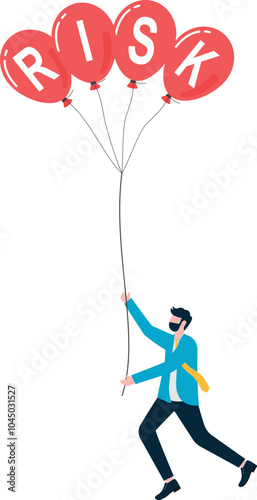 Businessmen flying with risky balloon

