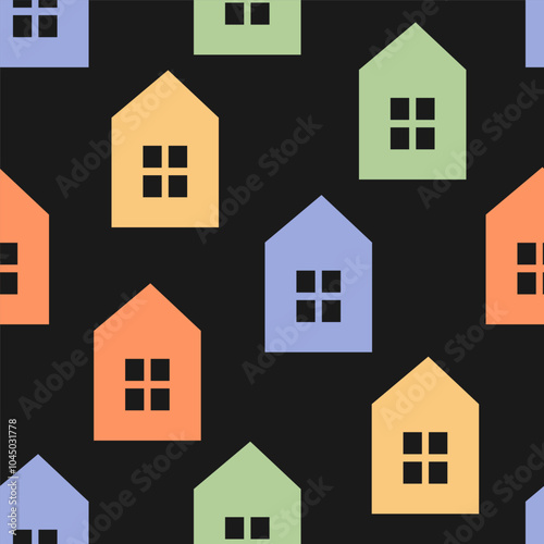 Seamless pattern with colorful house