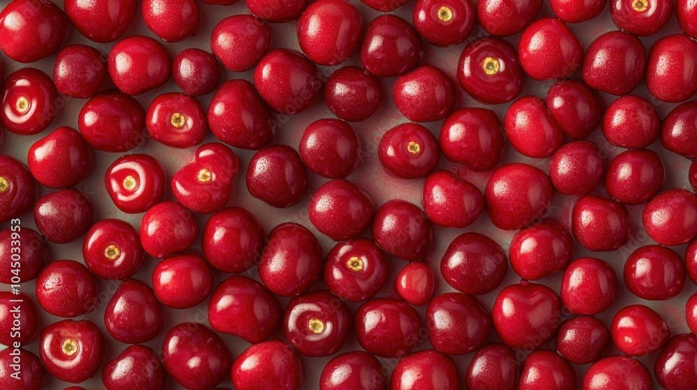 A seamless spread of whole and halved cherries, tightly arranged to fill the entire frame with their vibrant red color and glossy, juicy texture. A seamless spread of whole and halved cherries, tightly arranged to fill the entire frame with their vibrant red color and glossy, juicy texture.