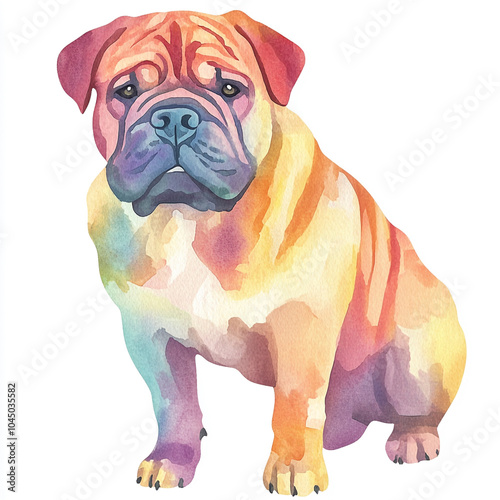 Mastiff Watercolor Illustration: A11 Simple Design with White Background photo