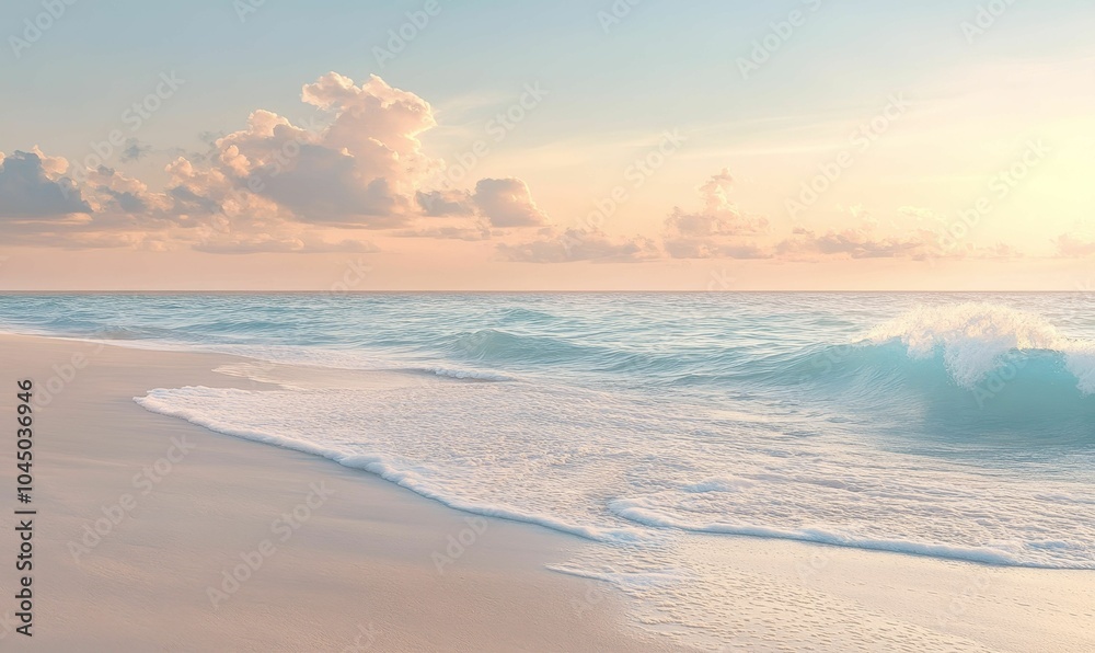 Sandy beach meets calm ocean wave at sunset. Sandy beach meets calm ocean wave at sunset.