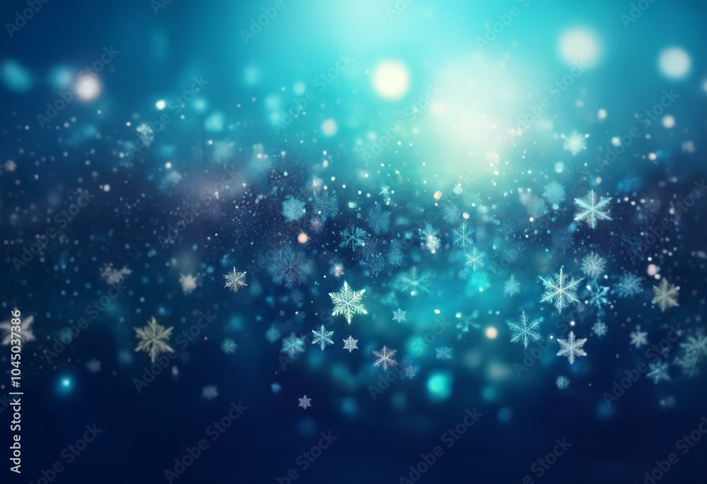 A bright blue background with a soft, warm light in the distance, covered in scattered snowflakes. A bright blue background with a soft, warm light in the distance, covered in scattered snowflakes.