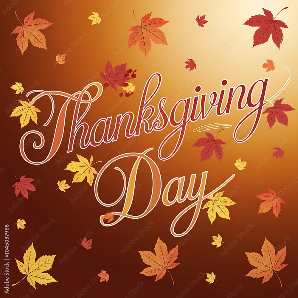 Thanksgiving Day Greeting with Falling Autumn Leaves Thanksgiving Day Greeting with Falling Autumn Leaves