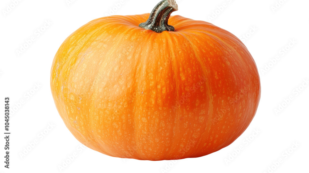 Bright orange pumpkin resting against a white backdrop, perfect for autumn festivities Bright orange pumpkin resting against a white backdrop, perfect for autumn festivities