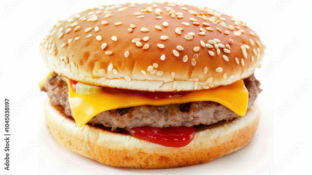 Delicious close up of hamburger featuring sesame seed bun, melted cheese, and condiments, perfect for food lovers and culinary enthusiasts Delicious close up of hamburger featuring sesame seed bun, melted cheese, and condiments, perfect for food lovers and culinary enthusiasts