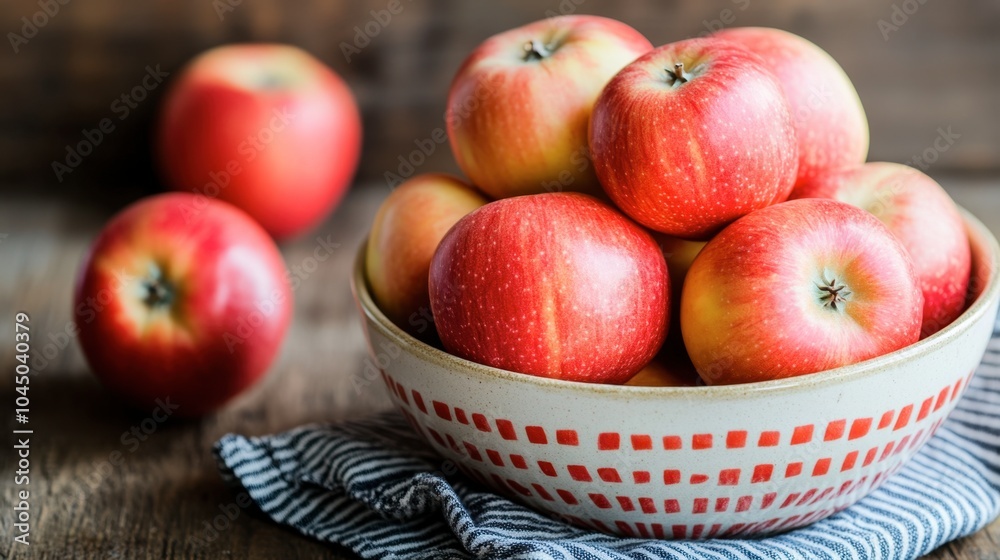 Fresh Red Apples in a Decorative Bowl on Wood Table Fresh Red Apples in a Decorative Bowl on Wood Table