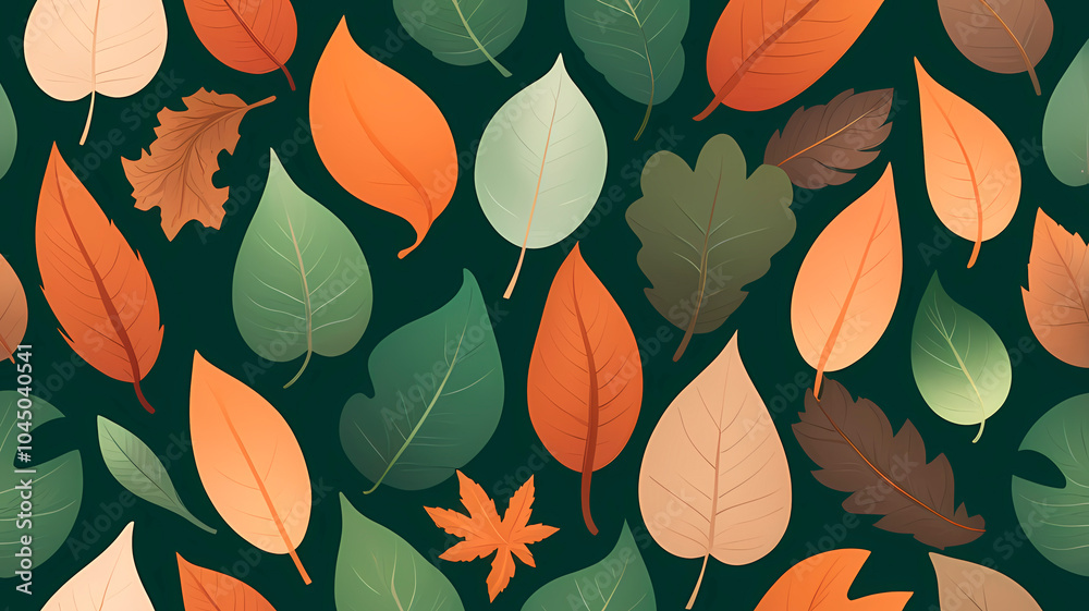 Seamless Autumn Leaf Pattern on Dark Green Background for Fall-Themed Crafts, Invitations, and Seasonal Decor – Vibrant Reds, Oranges, Yellows, and Browns Seamless Autumn Leaf Pattern on Dark Green Background for Fall-Themed Crafts, Invitations, and Seasonal Decor – Vibrant Reds, Oranges, Yellows, and Browns