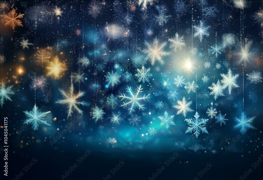 A dark blue background with a soft glow and many falling snowflakes. A dark blue background with a soft glow and many falling snowflakes.