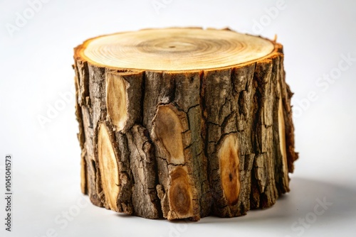 Tilt-Shift Photography of Isolated Tree Stump and Log Trunk on White Background - Natural Wooden Texture and Detail for Nature and Environmental Themes