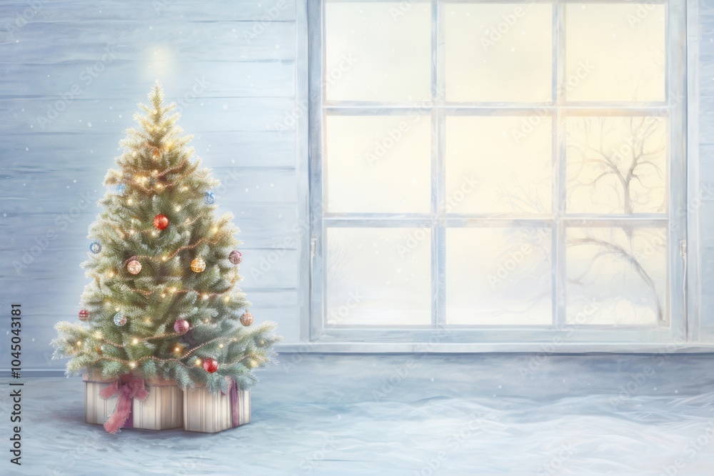 Christmas tree near window christmas backgrounds plant. Christmas tree near window christmas backgrounds plant.