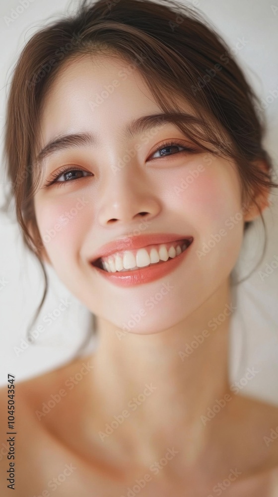 若い女性の喜びの表情 - スキンケアとウェルネスマーケティングのための美しさと幸せ