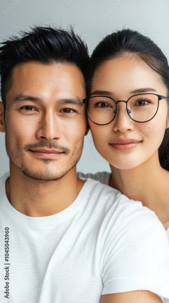 ライフスタイルや人間関係のブログにぴったりな、カジュアルな白い服を着たモダンなカップル