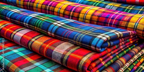 Vibrant Colorful Plaid Fabric Patterns for Fashion Photography, Textile Design, and Trendy Apparel Showcase, Emphasizing Style, Texture, and Contemporary Aesthetics in Fashion Industry
