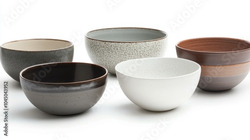 Diverse Set of Modern Ceramic Bowls on White Background