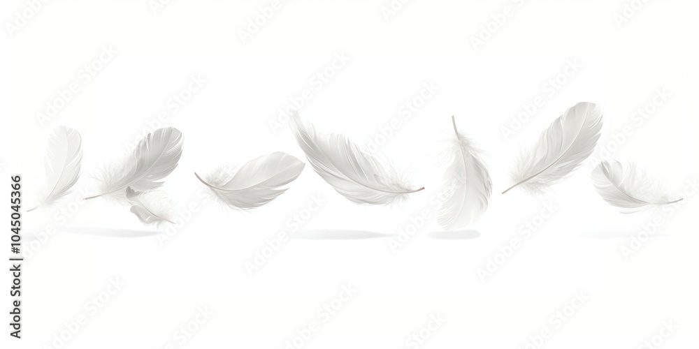 Obraz premium Real white feathers border floating illustration delicate.